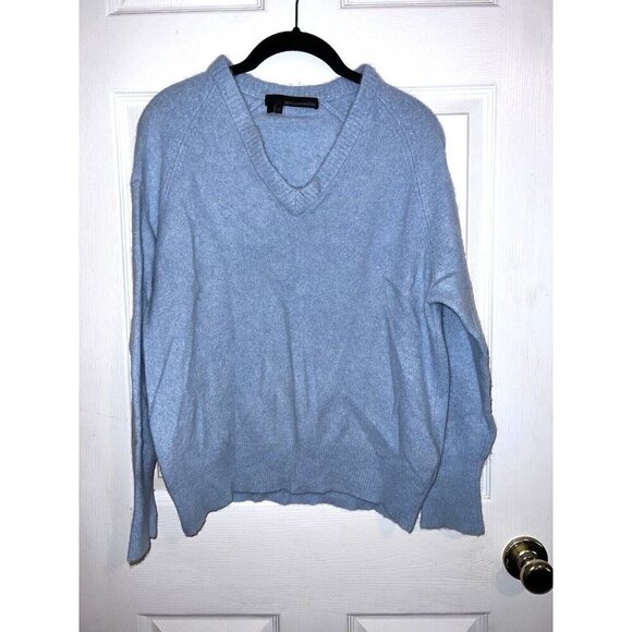 360CASHMERE 100% Soft Cashmere Blue Relaxed Fit V Neck Pullover Sweater - Picture 3 of 10